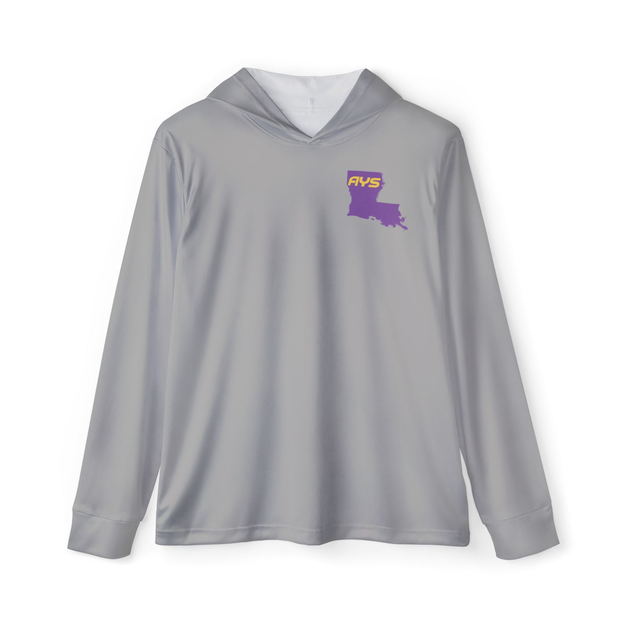 Lt Grey with Purple Louisiana AYS Men's Sports Warmup Hoodie (AOP)