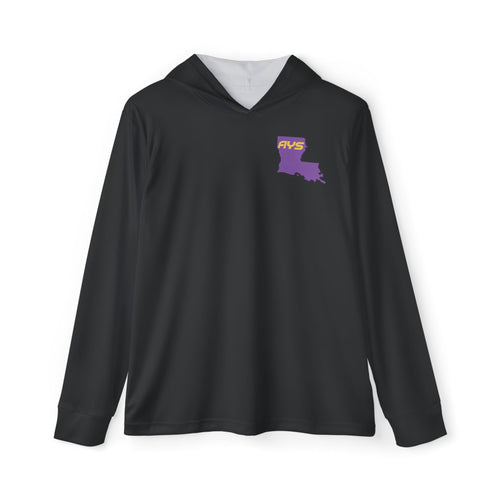 Black with Purple Louisiana AYS Men's Sports Warmup Hoodie (AOP)