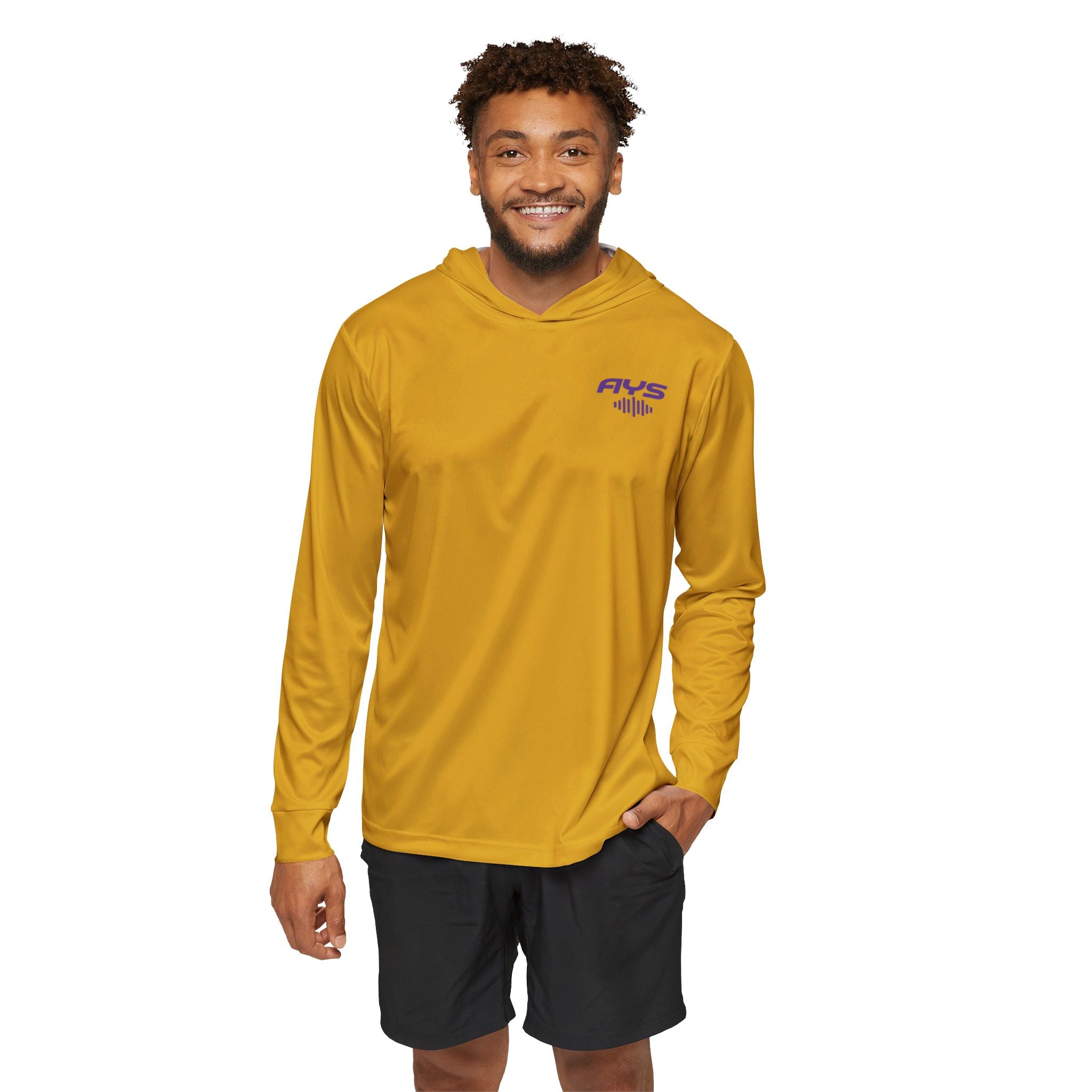 Gold AYS Purple Logo  Men's Sports Warmup Hoodie (AOP)