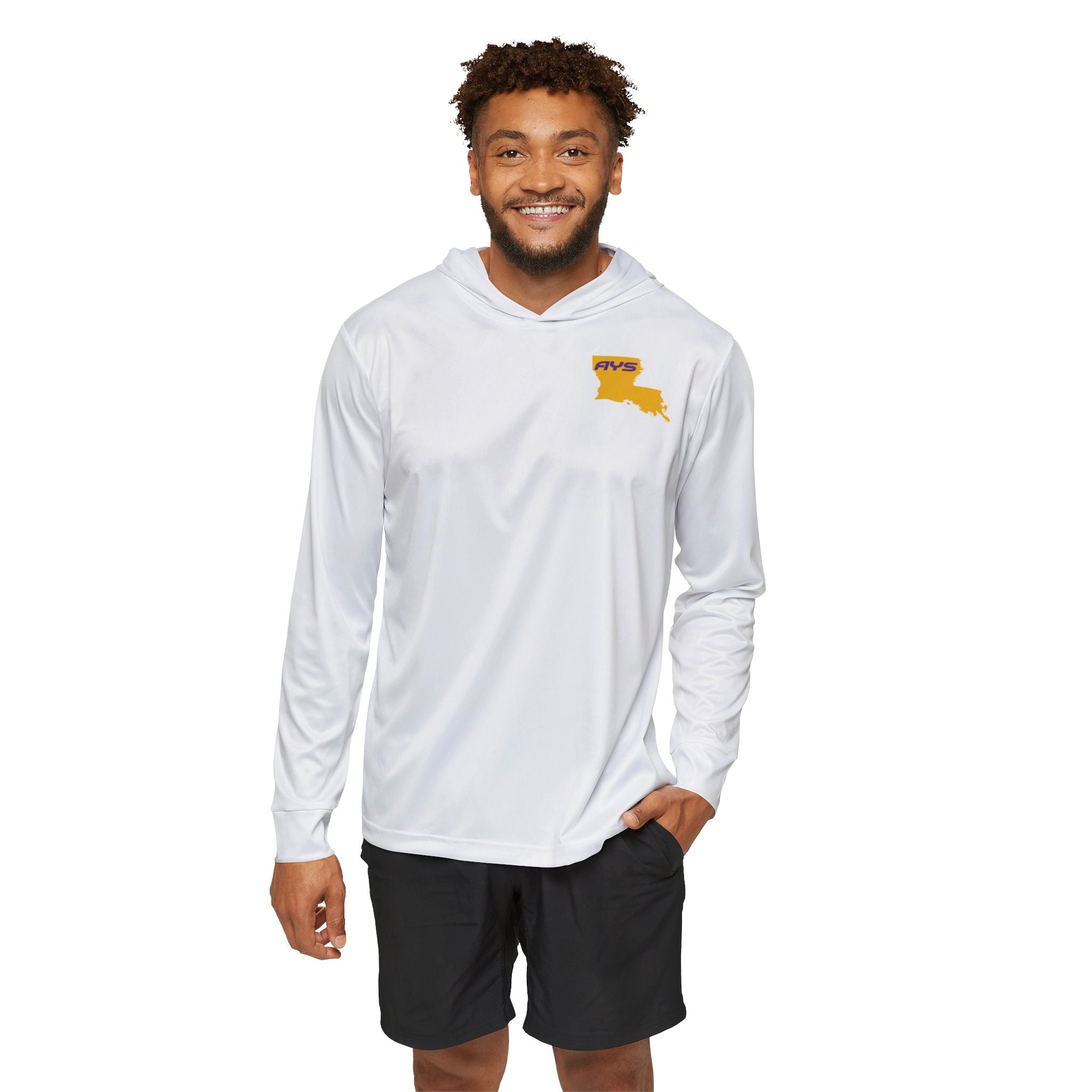 White with Gold Louisiana AYS Men's Sports Warmup Hoodie (AOP)