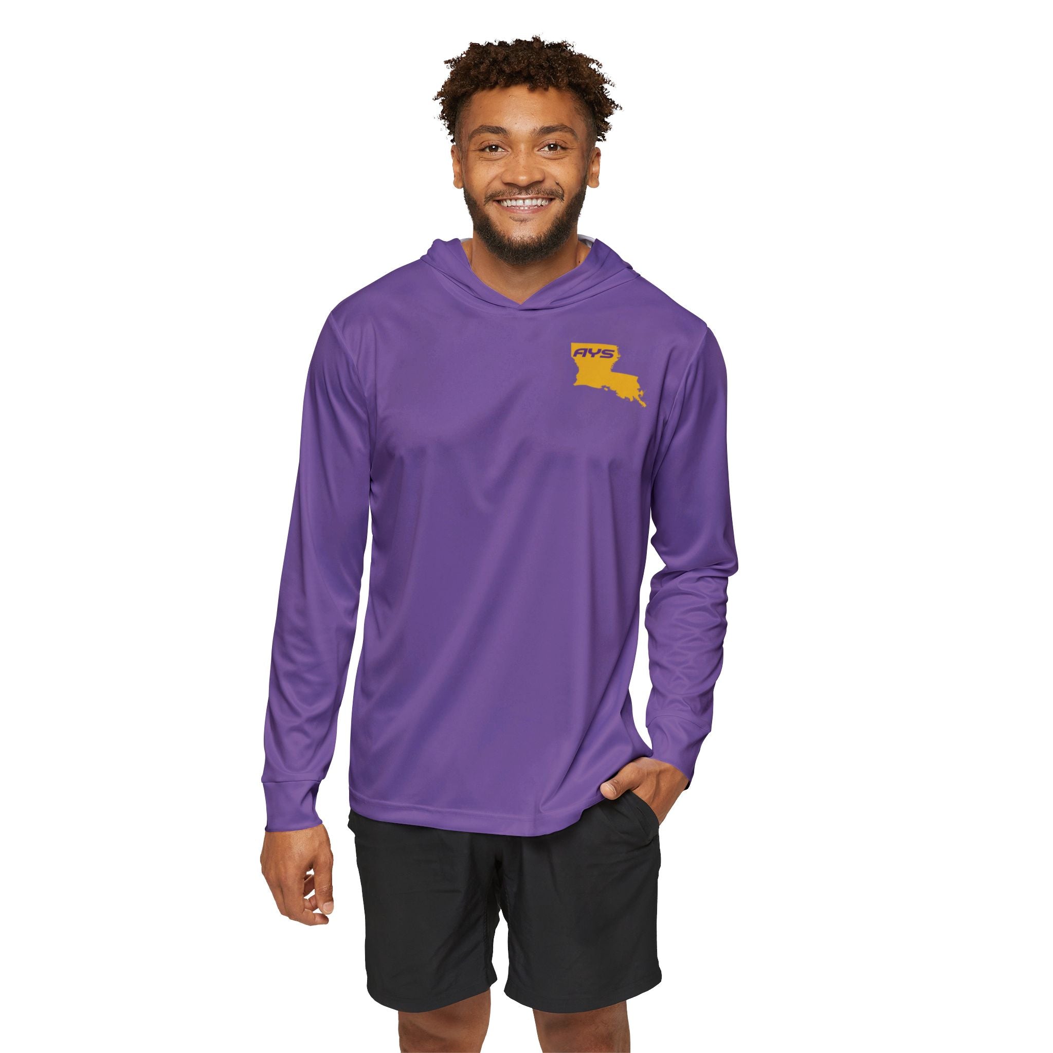 Lt Purple with Gold Louisiana AYS Men's Sports Warmup Hoodie (AOP)