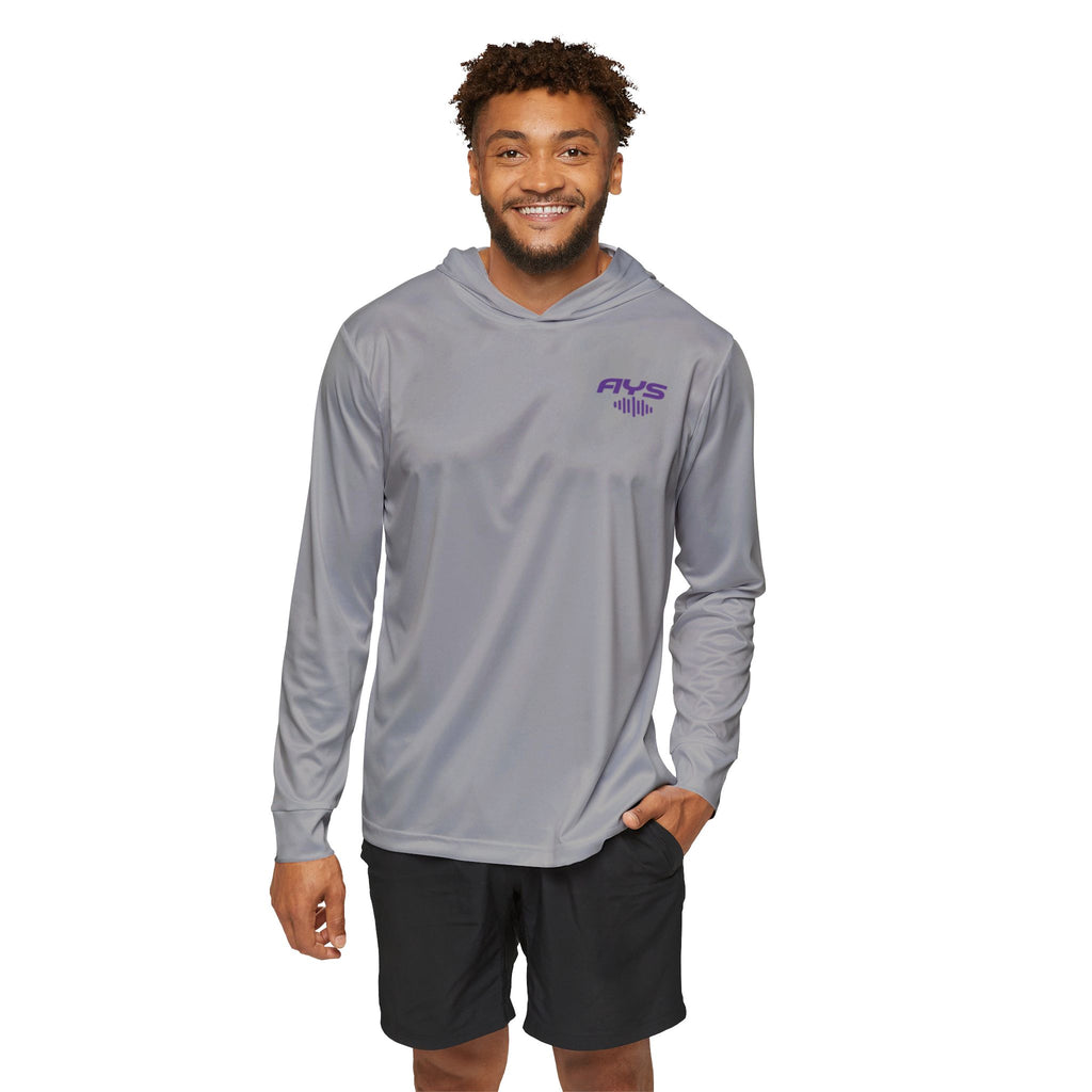 Light Grey AYS Purple Logo  Men's Sports Warmup Hoodie (AOP)