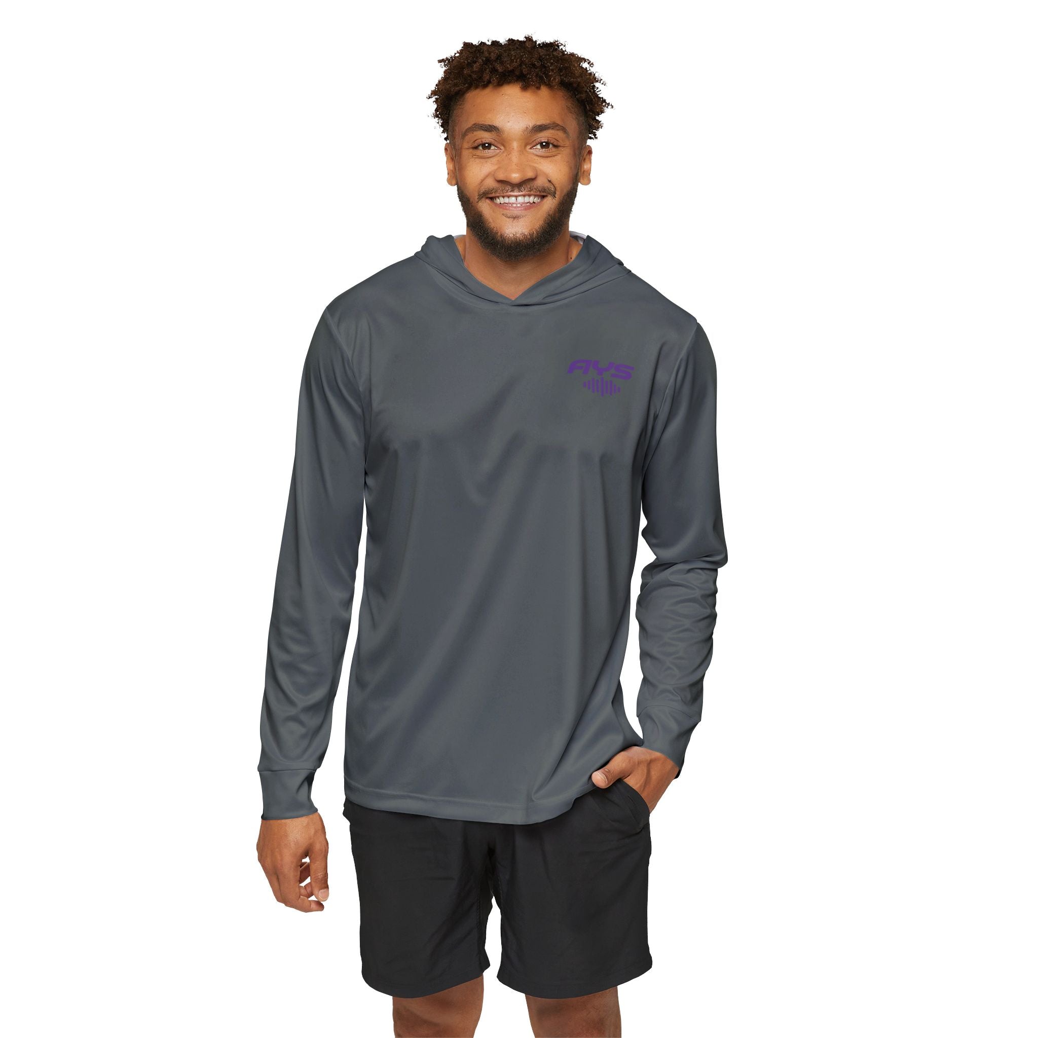 Dark Grey AYS Purple Logo  Men's Sports Warmup Hoodie (AOP)