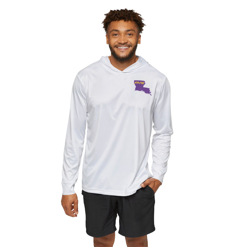 White with Purple Louisiana AYS Men's Sports Warmup Hoodie (AOP)