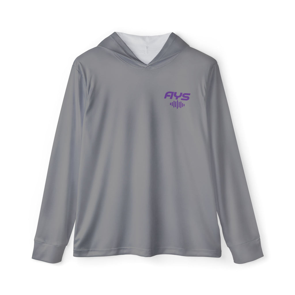 Grey AYS Purple Logo  Men's Sports Warmup Hoodie (AOP)