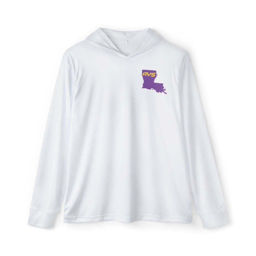 White with Purple Louisiana AYS Men's Sports Warmup Hoodie (AOP)