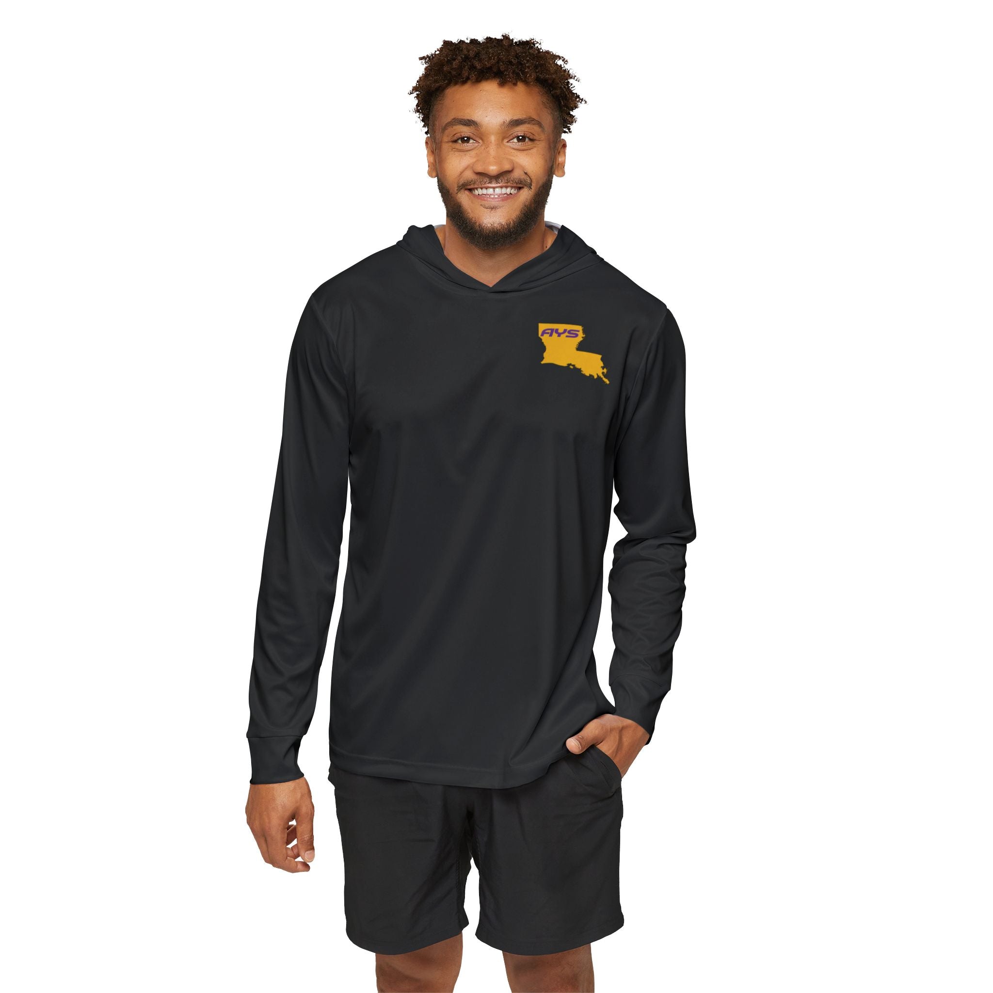 Black with Gold Louisiana AYS Men's Sports Warmup Hoodie (AOP)