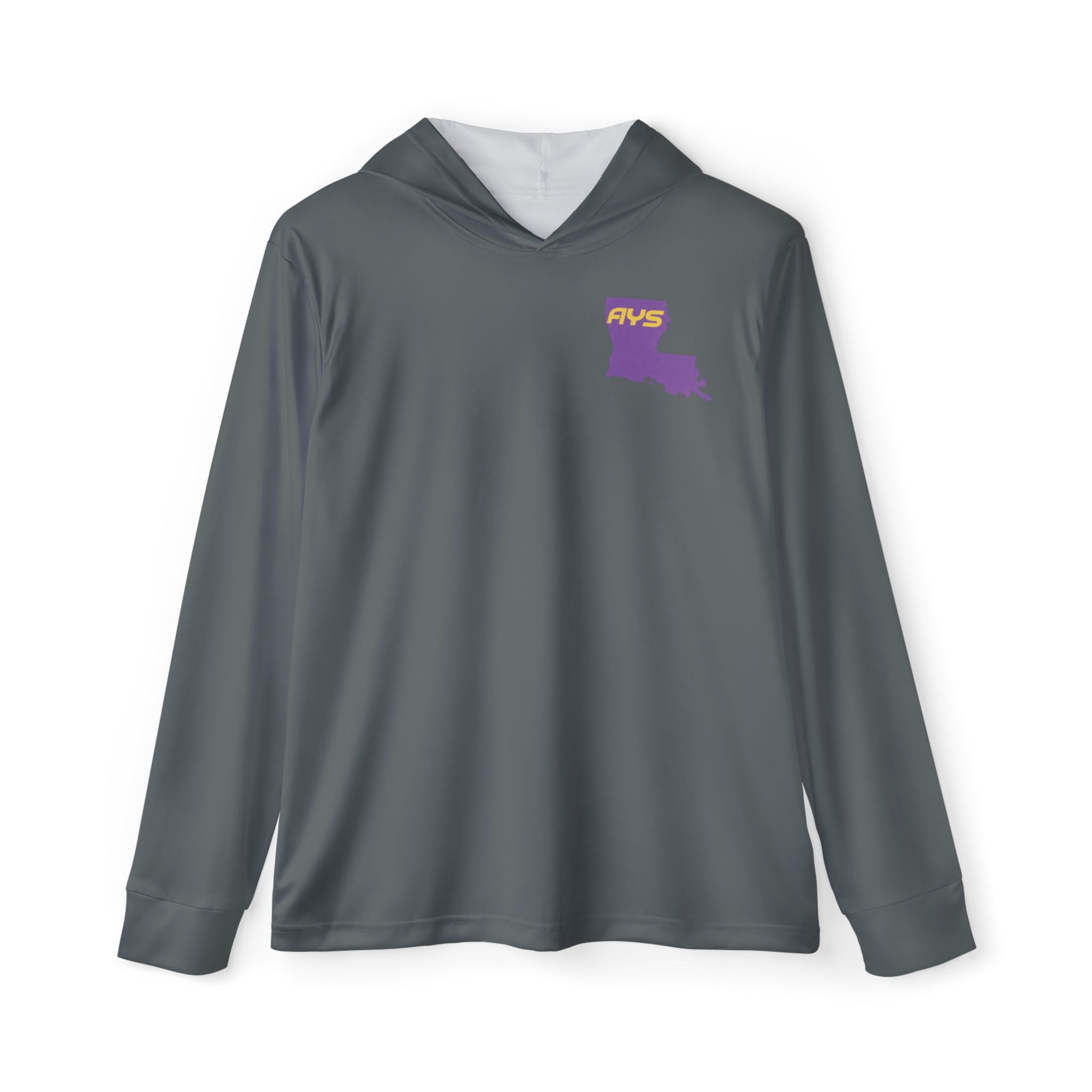 Dark Grey with Purple Louisiana AYS Men's Sports Warmup Hoodie (AOP)