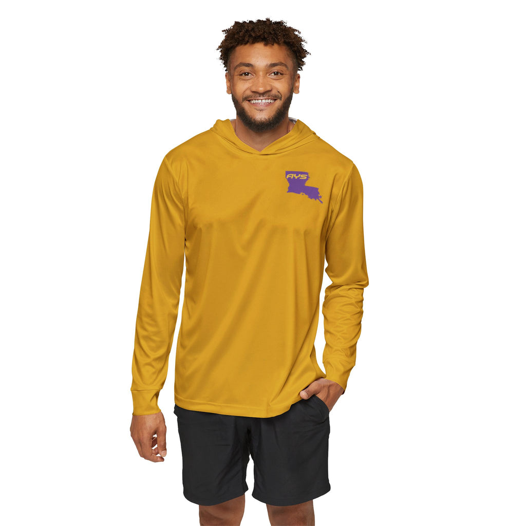 Gold with Purple Louisiana AYS Men's Sports Warmup Hoodie (AOP)