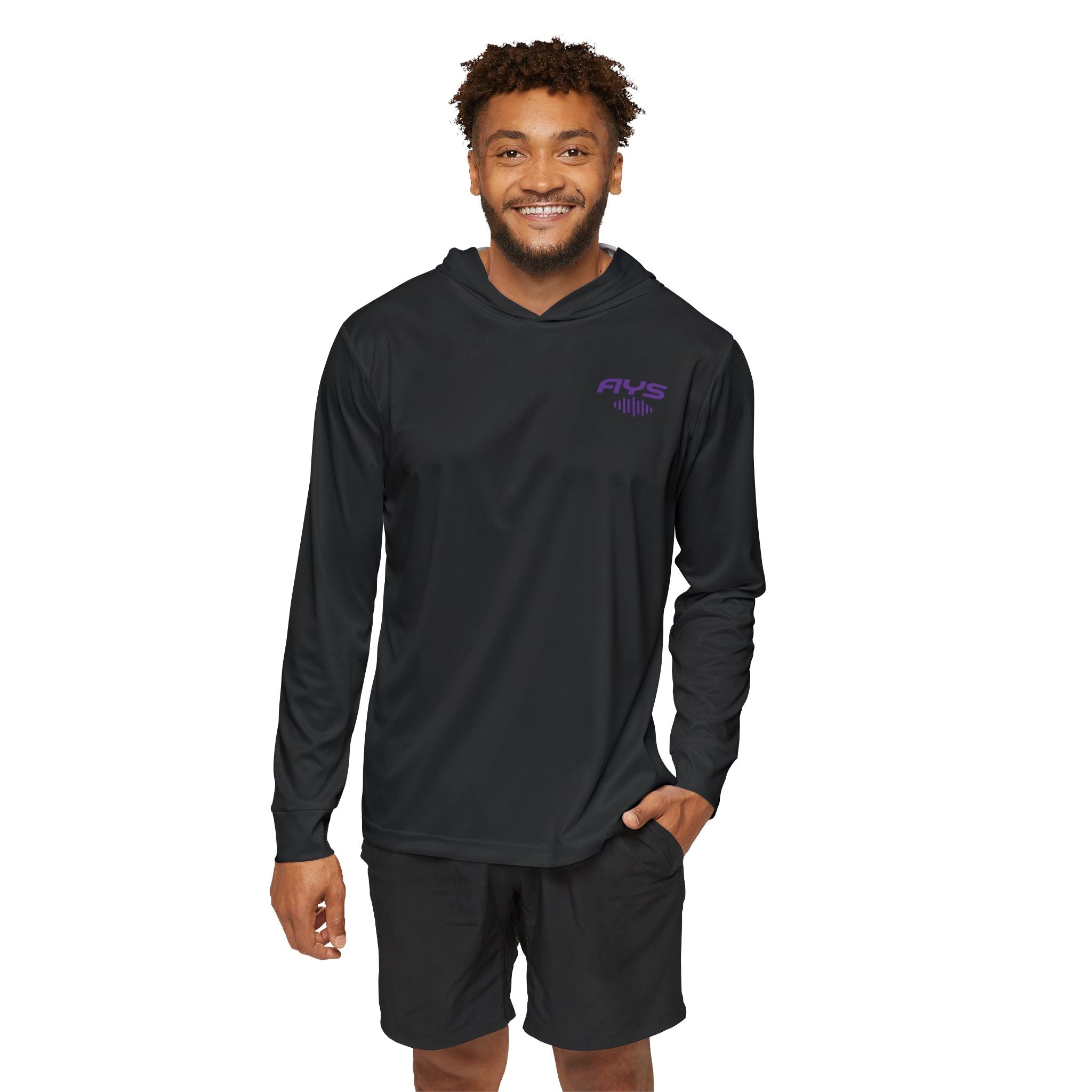 Black AYS Purple Logo Men's Sports Warmup Hoodie (AOP)