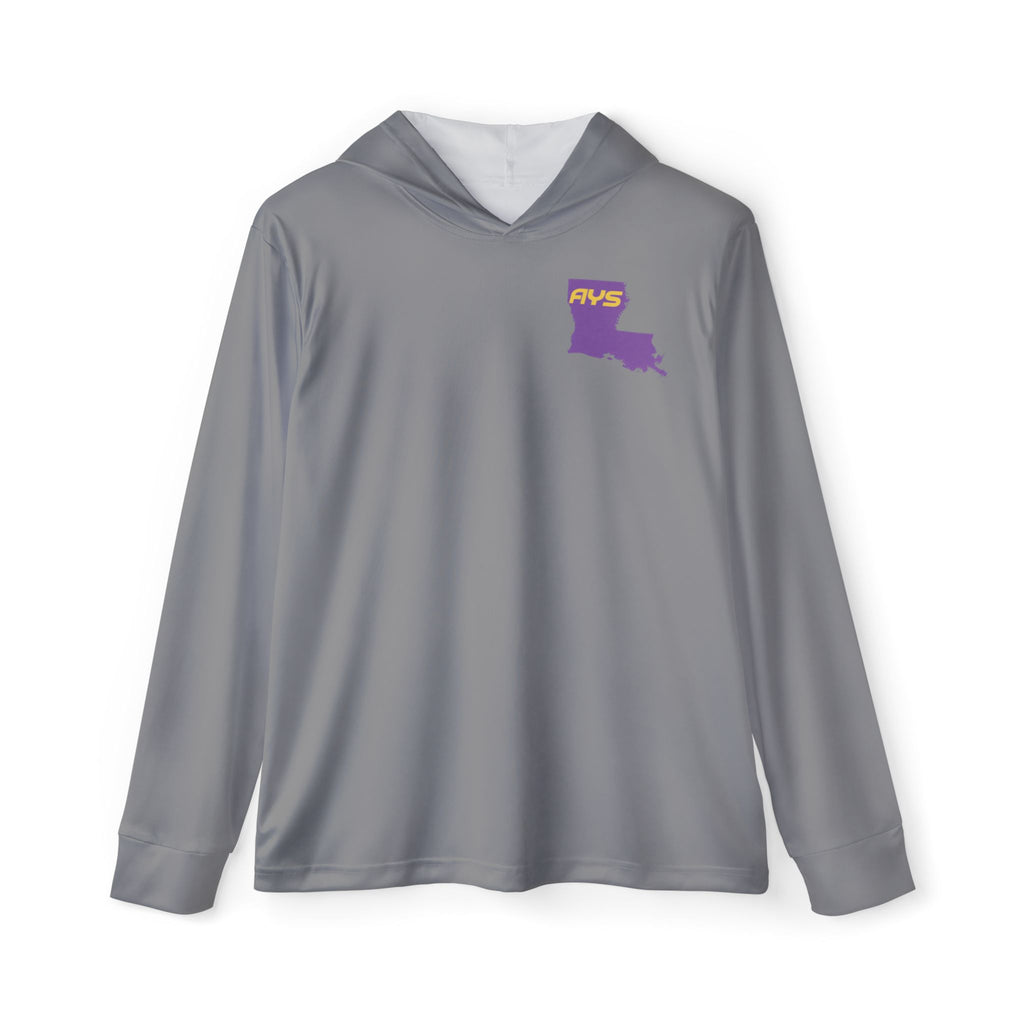 Grey with Purple Louisiana AYS Men's Sports Warmup Hoodie (AOP)