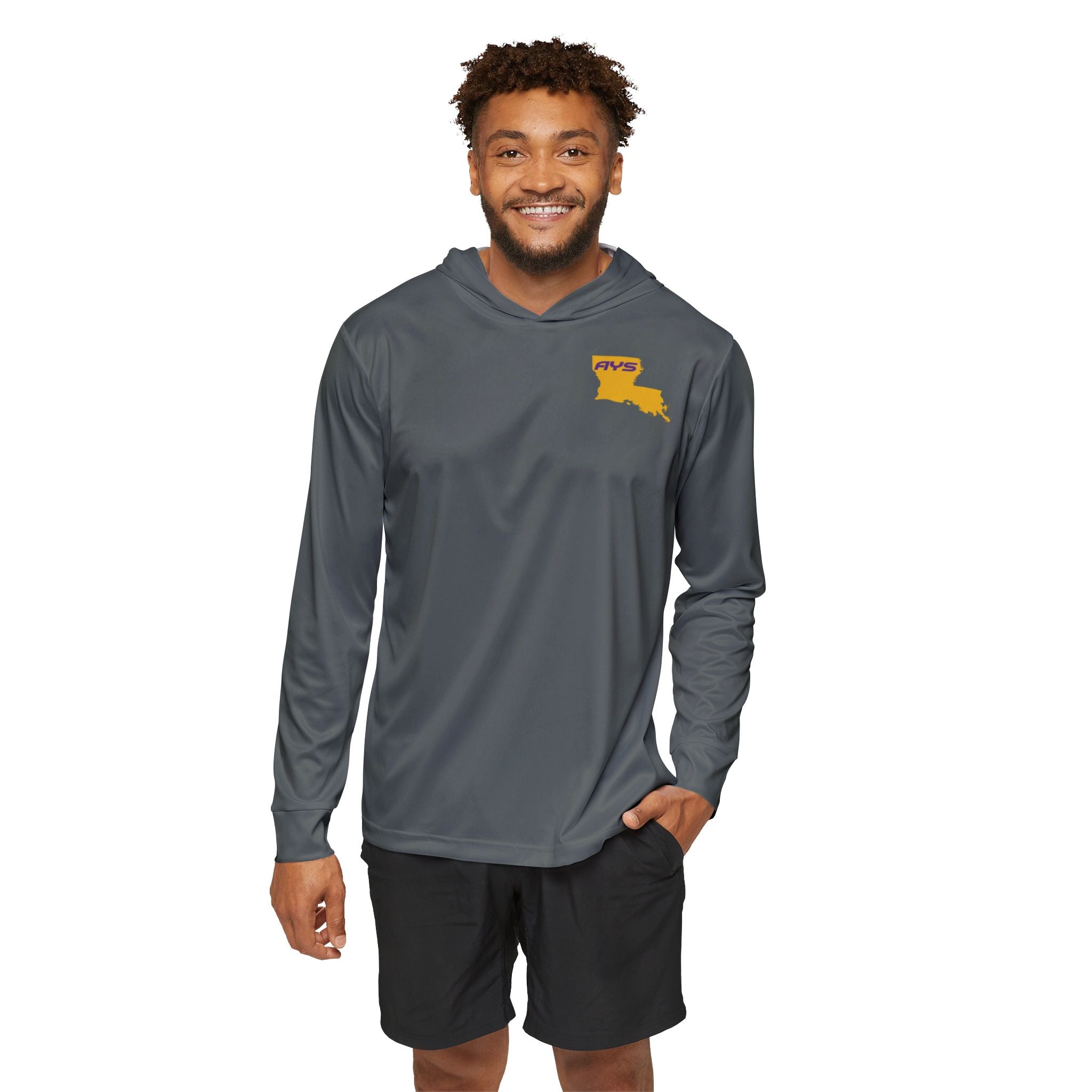 Dark Grey with Gold Louisiana AYS Men's Sports Warmup Hoodie (AOP)